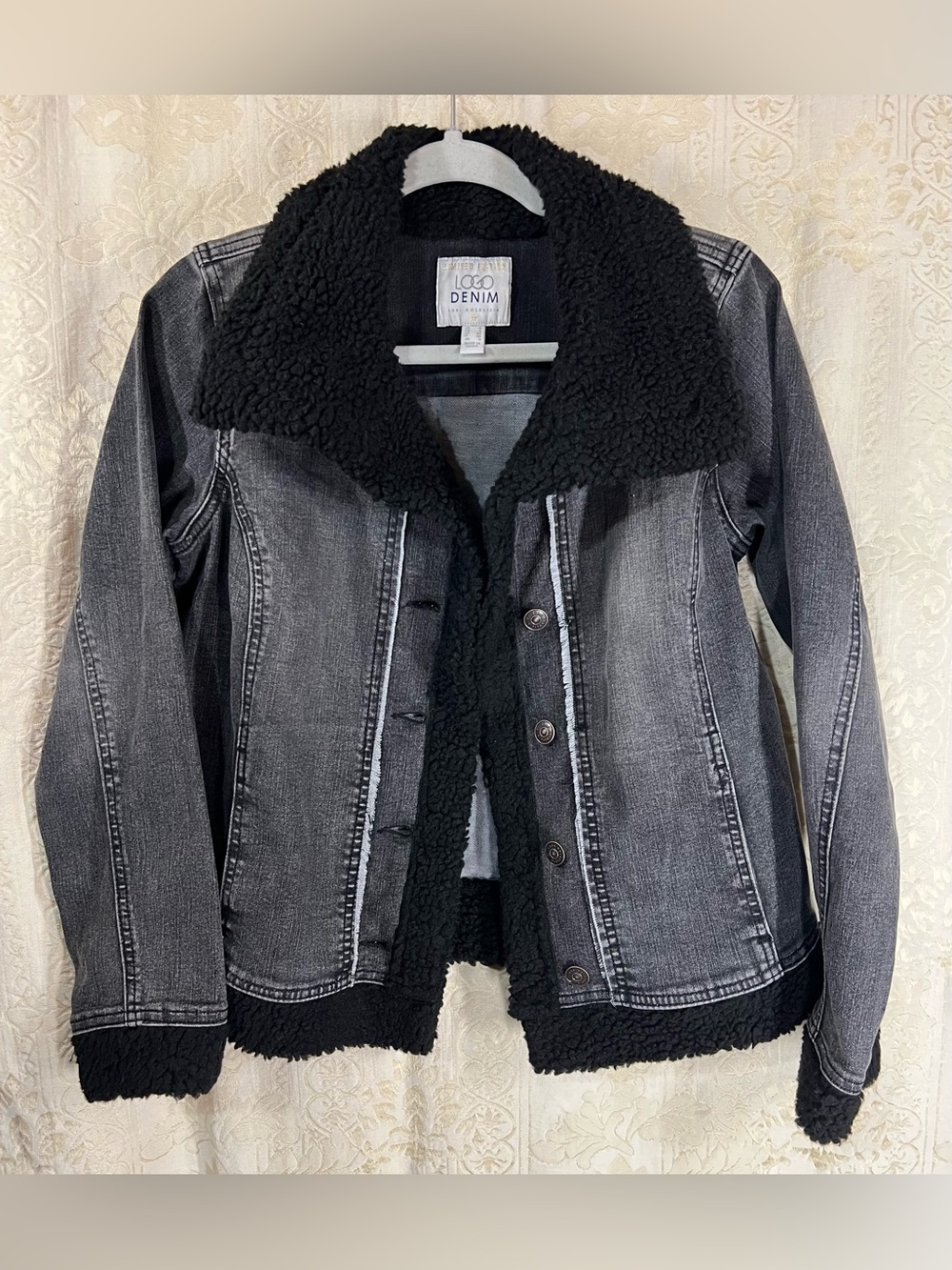 LOGO Denim Limited Edition Black Sherpa Trim Denim Jacket Size 0
